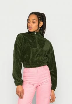 BDG Urban Outfitters HALF ZIP CROP - Fleece Jumper - Wood Green
