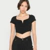 BDG Urban Outfitters CAP SLEEVE HANKY WITH NECK RUCHING - Basic T-shirt - Black -BDG Urban Outfitters shop 46e3fb15a7aa49e79982bba0990d6840