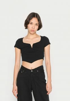 BDG Urban Outfitters CAP SLEEVE HANKY WITH NECK RUCHING - Basic T-shirt - Black