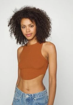 BDG Urban Outfitters HIGH NECK TANK WITH RAW CURVED HEM - Top - Choc -BDG Urban Outfitters shop 470cd9396b794bdfbbc09c43abab4b88
