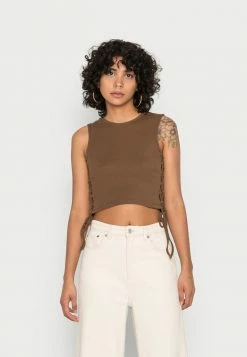 BDG Urban Outfitters LATTICE SIDE CREW NECK TANK - Top - Chcolate