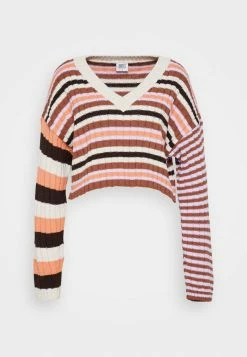 BDG Urban Outfitters CROPPED STRIPED V NECK JUMPER - Jumper - Multi-coloured -BDG Urban Outfitters shop 672939c131664541b6f8a0b5ca71047e