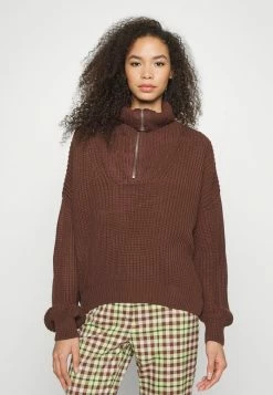BDG Urban Outfitters HALFZIP CROP JUMPER - Jumper - Brown