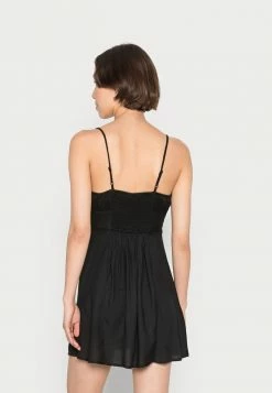 BDG Urban Outfitters KAMARYN TIE FRONT DRESS - Day Dress - Black -BDG Urban Outfitters shop a82bc934501246d2afcc188954bbb9c8