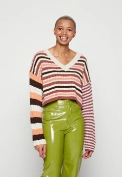 BDG Urban Outfitters CROPPED STRIPED V NECK JUMPER - Jumper - Multi-coloured