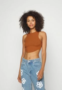 BDG Urban Outfitters HIGH NECK TANK WITH RAW CURVED HEM - Top - Choc
