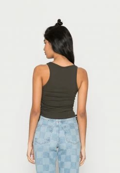 BDG Urban Outfitters BDG RUCHED TIE SIDE TANK - Top - Charcoal -BDG Urban Outfitters shop d315e1b2533345799aa11024af076d3b