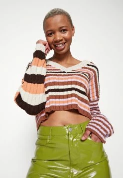 BDG Urban Outfitters CROPPED STRIPED V NECK JUMPER - Jumper - Multi-coloured -BDG Urban Outfitters shop d79241d65a2f4e35b211f9466de267a8